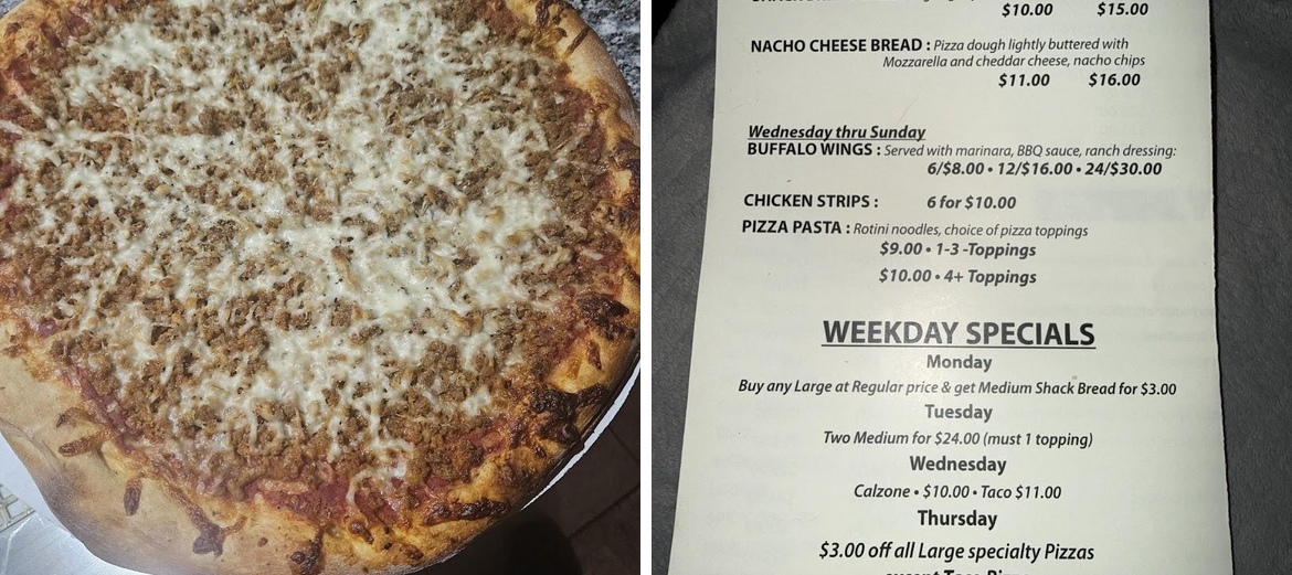 Pizza Shack Menu